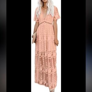NWT Elegant Pink Lace Maxi Dress